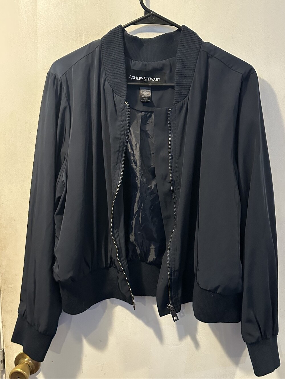 Ashley Stewart Black Bomber Jacket with Ribbed Trim